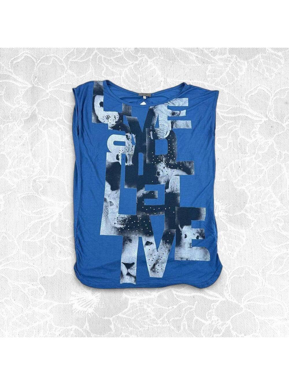 AnM Y2K Teal Graphic Keyhole Open Back Oversized T-Shirt - Large